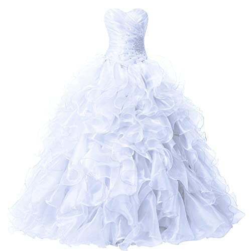 Zorayi Damen Mehrfarbig Rüschen Organza Abendkleid Ballkleid Abschlussballkleider Quinceanera Kleider Weiß Größe 42 von Zorayi