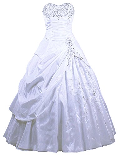 Zorayi Damen Schlicht Liebsten Stickerei Organza TAFT Abendkleid Ballkleid Hochzeit Party Kleider Weiß Größe 60 von Zorayi