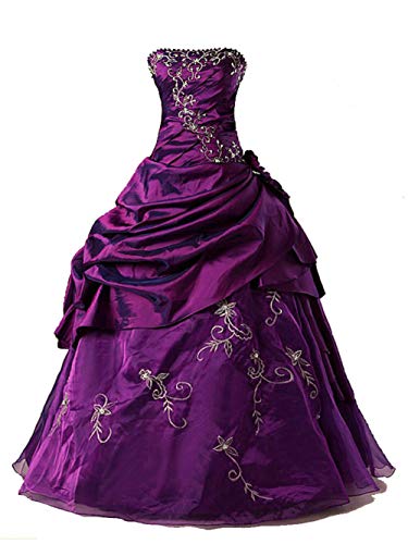 Zorayi Damen Trägerlos Lange Abendkleid Ballkleid Stickerei TAFT Festkleider Brautkleider Lila Größe 38 von Zorayi