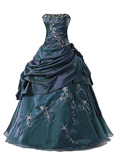 Zorayi Damen Trägerlos Lange Abendkleid Ballkleid Stickerei TAFT Festkleider Brautkleider Marineblau Größe 40 von Zorayi