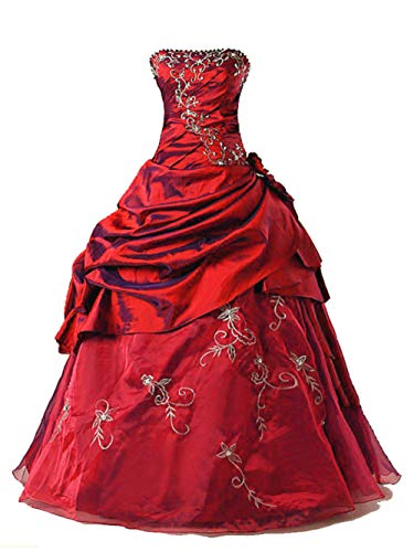 Zorayi Damen Trägerlos Lange Abendkleid Ballkleid Stickerei TAFT Festkleider Brautkleider Rot Größe 44 von Zorayi