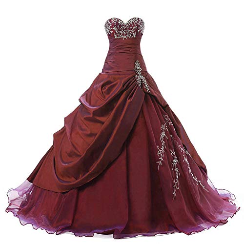 Zorayi Damen Trägerlos Lange TAFT Abschlussball Kleid Ballkleid Promkleider Burgund Größe 44 von Zorayi