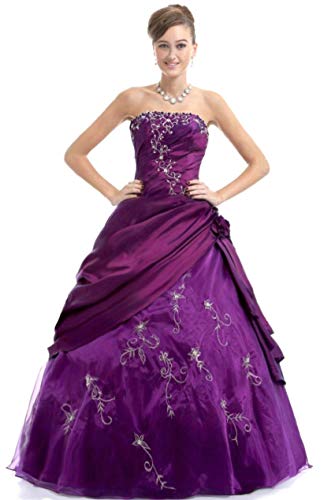 Zorayi Damen Trägerlos Silber Stickerei TAFT Prom Ballkleid Abendkleid Festkleider Lila Größe 36 von Zorayi