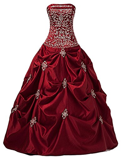 Zorayi Damen Trägerlos Stickerei Satin Ballkleid Festkleider Hochzeitskleid Brautkleider Burgund Größe 36 von Zorayi