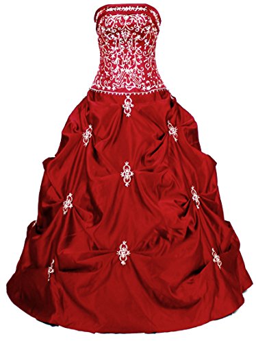 Zorayi Damen Trägerlos Stickerei Satin Formale Abendkleid Ballkleid Hochzeits Brautkleider Rot Größe 60 von Zorayi