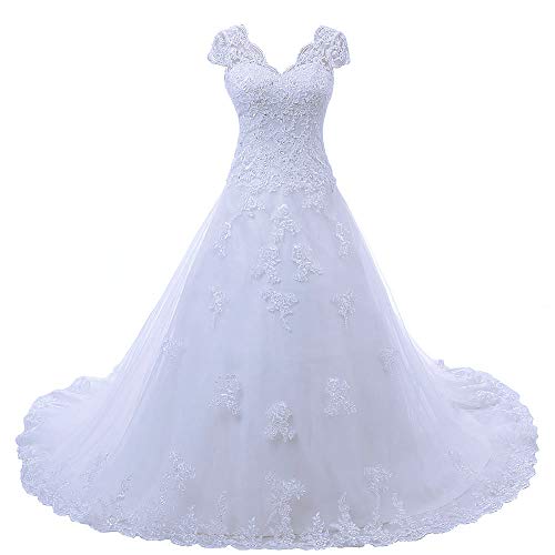 Zorayi Damen V-Ausschnitt Vintage Spitze Hochzeitskleid Brautkleider Weiß Größe 42 von Zorayi