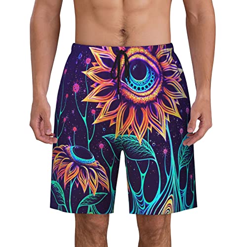 Schnell trocknende Herren-Badehose, Trippy Visual Flower Eye Badeanzüge für Männer Schwimmen, Schwarz , L/XL von Zorin