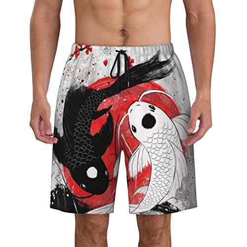 Schnell trocknende Herren-Badeshorts, Yin-Yang, japanischer Fisch, Bademode für Herren, Schwimmen, Schwarz , L/XL von Zorin