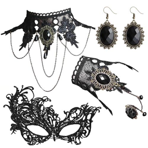Zorvayne Gotisch Choker Halskette Armbänder Schmuck Set 4-teilig – verstellbar, hautfreundlich & Spitze, Gothic Schmuckset für Damen Steampunk Retro Zorvayne Gotisch Choker Halskette Armbänder Schmuck Set 4-teilig – verstellbar, hautfreundlich & Spitze, Gothic Schmuckset für Damen Steampunk Retro von Zorvayne