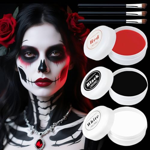 Halloween Schminke Schwarz Weiß Rot [150g Set] – Profi Theaterschminke mit Hoher Deckkraft, Hautfreundlich & Leicht Abwaschbar | Perfektes Halloween Make Up für Zombie, Vampir & Clown von Zorvayne