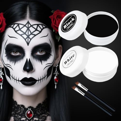 Halloween Schminke Schwarz Weiß, Theaterschminke Set [100g] mit Hoher Deckkraft, Hautfreundliche Gesichtsfarbe für Erwachsene & Kinder, Halloween Make Up Faschingsschminke für Zombie, Clown & Skelett von Zorvayne