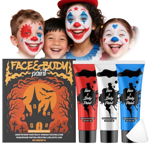 Körperfarbe, Halloween Gesichtsfarbe Flüssig 3er Set, Halloween Schminke Rot blau weiß, Wasserdichte Cosplay Accessoires & Abwaschbare Gesichtsbemalung Für Kostüme, Für Karneval Und Halloween Körperfarbe, Halloween Gesichtsfarbe Flüssig 3er Set, Halloween Schminke Rot blau weiß, Wasserdichte Cosplay Accessoires & Abwaschbare Gesichtsbemalung Für Kostüme, Für Karneval Und Halloween von Zorvayne