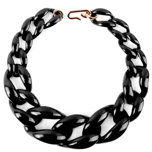 Zoshfo Boho Klobige Acryl-Gliederkette Fashion Statement Handmade Cuban Chain Collar Schmuck Halskette Kleider Pullover ZubehöR, Schwarz von Zoshfo