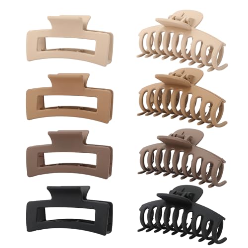 Zou.Rena Hair Claw Clips für Frauen kurzes dünnes Haar 3,35 Zoll (8,5 cm), Haarspangen für Mädchen langes dickes Haar starker Halt 8 Stück (3.5 inch neutral color) von Zou.Rena