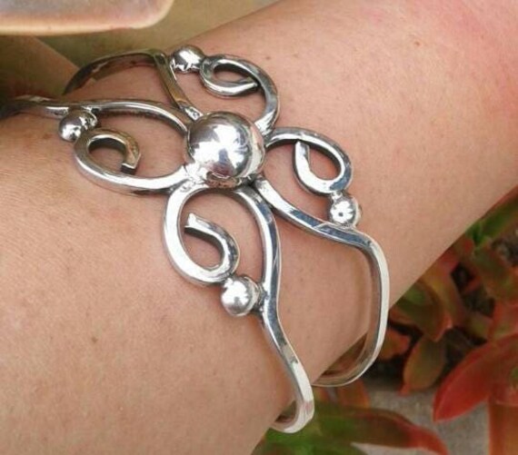 Vintage Blume 925 Sterling Silber Manschette von ZoulalJewelry