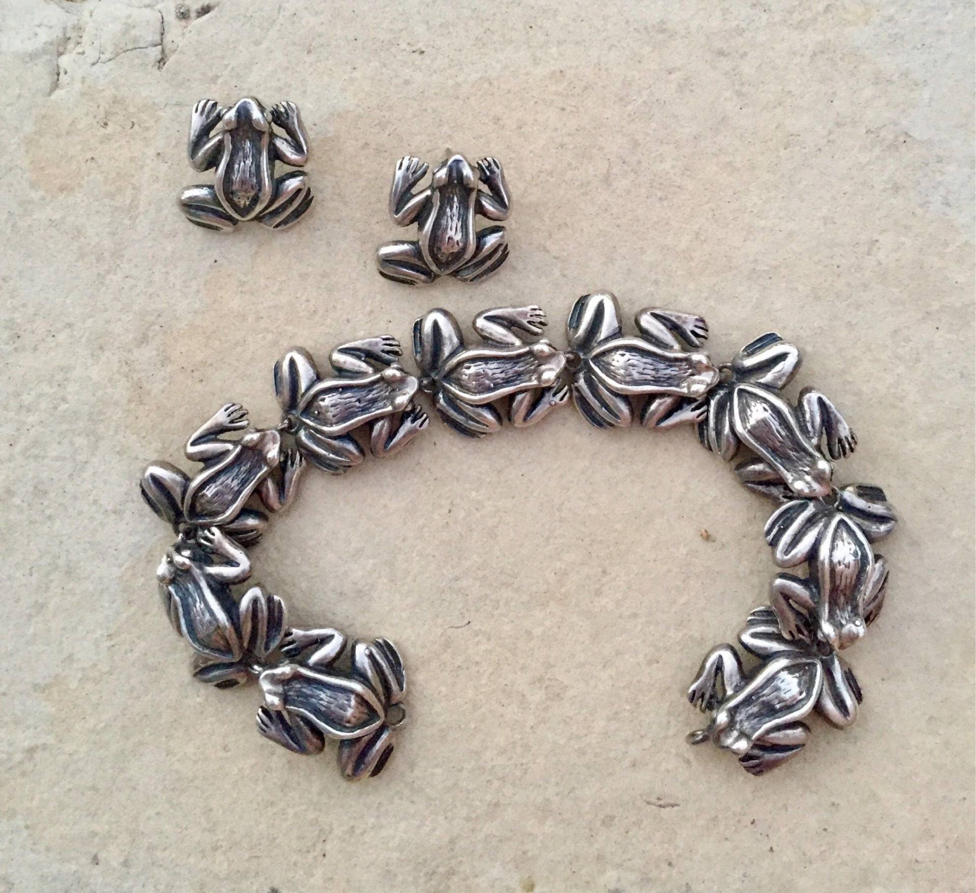 Vintage Frosch Sterling Silber Set von ZoulalJewelry
