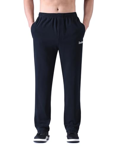 Zoulee Herren Jogginghose Stoffhose Sporthose mit Reißverschluss vorne offen unten, schwarz, XX-Large von Zoulee