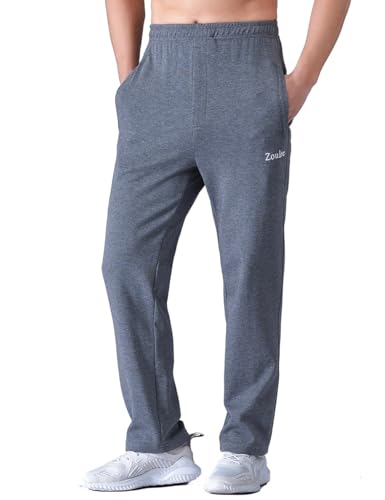 Zoulee Herren-Jogginghose mit offenem Boden, Baumwolle, Jogginghose mit Reißverschluss, Dünn dunkelgrau, X-Groß von Zoulee