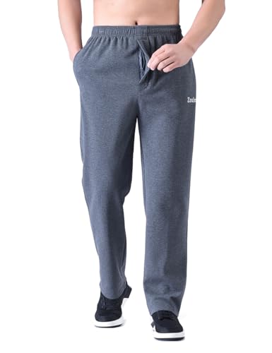 Zoulee Herren Sporthose mit Reißverschluss vorne unten offen Sporthose Sweatpants Hose - Grau - Mittel von Zoulee