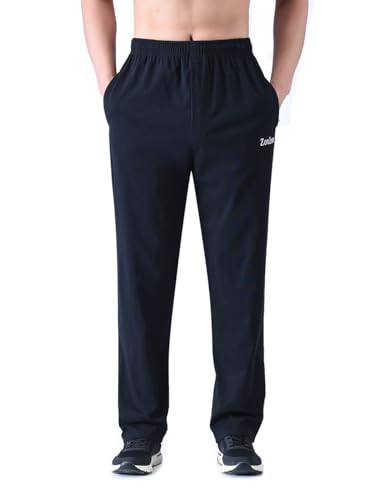 Zoulee Herren Sporthose mit Reißverschluss vorne unten offen Sporthose Sweatpants Hose - Schwarz - Mittel von Zoulee
