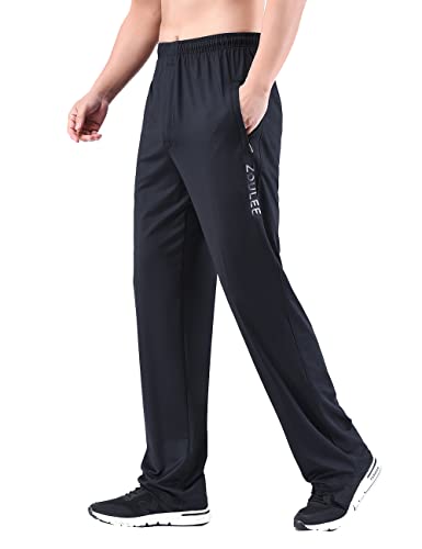 Zoulee Herren-Sweathose mit Reißverschluss vorne, offener Hosenschlitz, Schwarz, XXL von Zoulee
