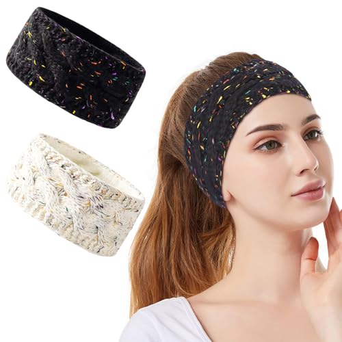 2 Pcs Stirnband Damen Winter, Elastische Häkelarbeit Thermo Stirnband, Stirnbänder Verdicken Frauen Haarbänder, für Damen, Frauen, Headwrap Kopfband Elastische Skifahren Laufen, Mädchen(Schwarz,Beige) 2 Pcs Stirnband Damen Winter, Elastische Häkelarbeit Thermo Stirnband, Stirnbänder Verdicken Frauen Haarbänder, für Damen, Frauen, Headwrap Kopfband Elastische Skifahren Laufen, Mädchen(Schwarz,Beige) von Zounin