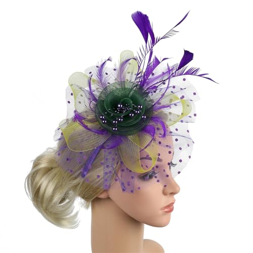Damen Blume Fascinator Hut - Tea Party Stirnband mit Mesh Federn Clip Hochzeit Cocktail Haarschmuck von ZouoYYii