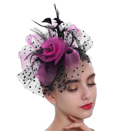 Damen Blume Fascinator Hut - Tea Party Stirnband mit Mesh Federn Clip Hochzeit Cocktail Haarschmuck von ZouoYYii