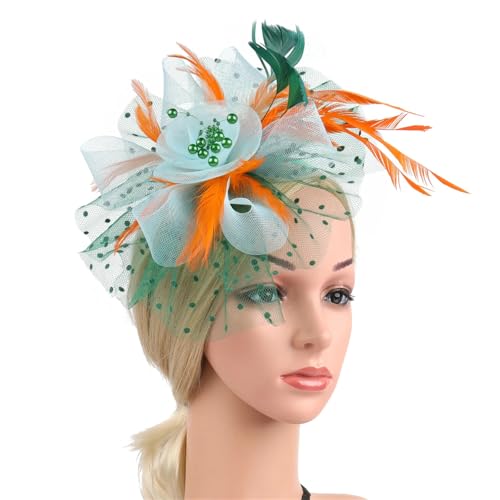 Damen Blume Fascinator Hut - Tea Party Stirnband mit Mesh Federn Clip Hochzeit Cocktail Haarschmuck von ZouoYYii