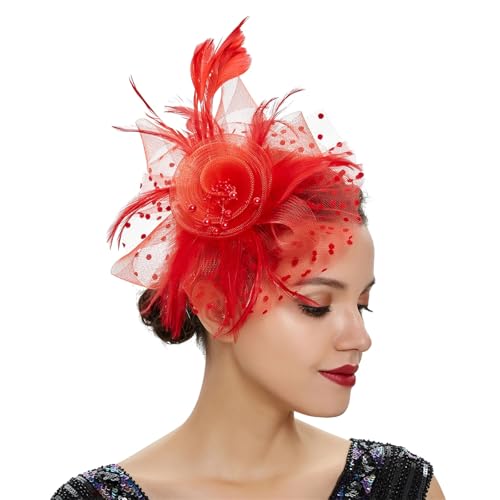 Damen Blume Fascinator Hut - Tea Party Stirnband mit Mesh Federn Clip Hochzeit Cocktail Haarschmuck von ZouoYYii