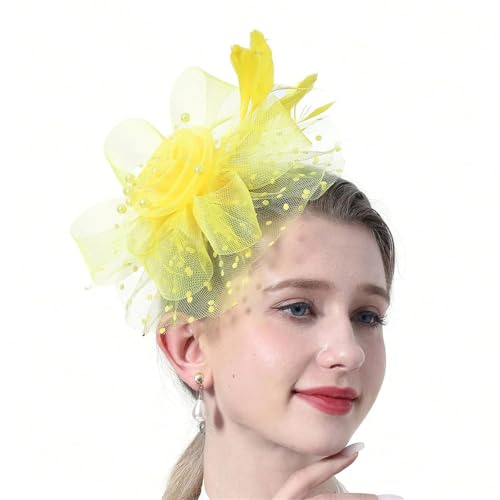 Damen Fascinator Hut - Blume Mesh Bänder Federn auf Stirnband Clip Tea Party Kopfbedeckung von ZouoYYii