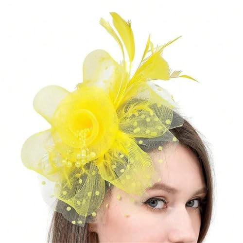 Damen Fascinator Hut - Blume Mesh Bänder Federn auf Stirnband und Clip Tea Party Kopfbedeckung von ZouoYYii