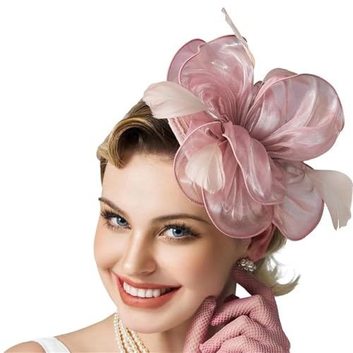 Damen Fascinator Hut - Blume Mesh Band mit Feder Stirnband und Clip Tea Party Kopfschmuck von ZouoYYii