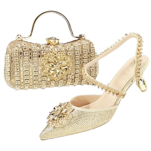 Damen Heels und Clutch Set - Schuhe und Tasche Combo für Party Anlässe, gold, 42.5 EU Damen Heels und Clutch Set - Schuhe und Tasche Combo für Party Anlässe, gold, 42.5 EU von ZouoYYii