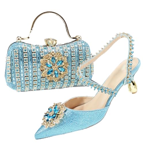 Damen Heels und Clutch Set - Schuhe und Tasche Combo für Party Anlässe, himmelblau, 41.5 EU Damen Heels und Clutch Set - Schuhe und Tasche Combo für Party Anlässe, himmelblau, 41.5 EU von ZouoYYii