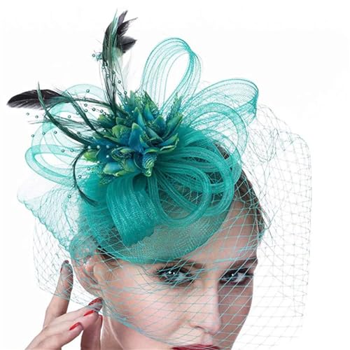 Damen Retro Feder Fascinator - Elastische Mesh Blume Kopfschmuck mit Schleier Braut Kopfschmuck Haarschmuck von ZouoYYii