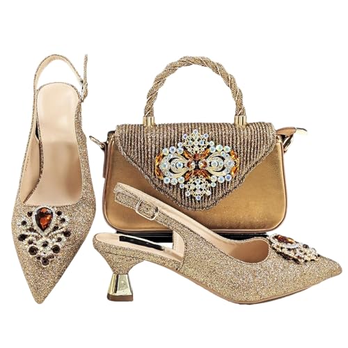 Damen Spitzzehe High Heels und Strass Tasche Set - Elegante Schuhe für Party & Hochzeit, braun, 40.5 EU Damen Spitzzehe High Heels und Strass Tasche Set - Elegante Schuhe für Party & Hochzeit, braun, 40.5 EU von ZouoYYii