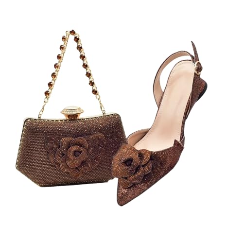 Damen Strass Schuhe und Tasche Set - Braut Heels für Hochzeit & Party Elegante Schuhe für Frauen, braun, 42.5 EU Damen Strass Schuhe und Tasche Set - Braut Heels für Hochzeit & Party Elegante Schuhe für Frauen, braun, 42.5 EU von ZouoYYii
