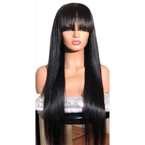 Glatte Lange Perücke Aus Echthaar Mit Pony – Natürliche Ponyperücke Für Frauen von ZouoYYii