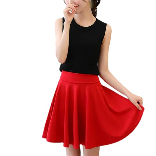 ZouoYYii Damen Ausgestellte Röcke Shorts Rock Mode Vielseitig Schwarz Casual Mini Medium Faltenrock Flauschig Übergröße, rot, 34 von ZouoYYii