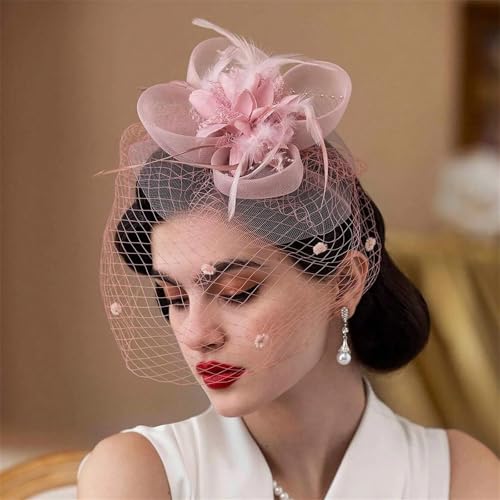 Damen Fascinator Hut - 1 Stück Teeparty Stirnband mit Netzfedern Blume Clip Hochzeit Cocktail Haarschmuck von ZouoYYii