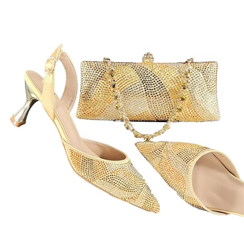 ZouoYYii Damen High Heels Clutch Bag Set - Schuhe und Geldbörse Combo für Hochzeiten & besondere Anlässe, gold, 26 EU ZouoYYii Damen High Heels Clutch Bag Set - Schuhe und Geldbörse Combo für Hochzeiten & besondere Anlässe, gold, 26 EU von ZouoYYii