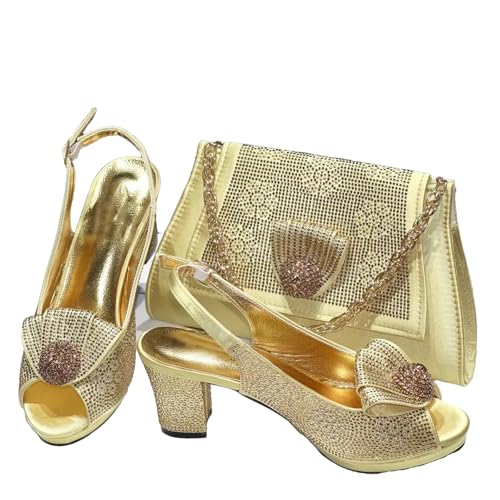 ZouoYYii Damen Hochzeit Schuhe und Tasche Set - Full Diamond Decoration mit Metallverschluss Clutch, gold, 42.5 EU ZouoYYii Damen Hochzeit Schuhe und Tasche Set - Full Diamond Decoration mit Metallverschluss Clutch, gold, 42.5 EU von ZouoYYii
