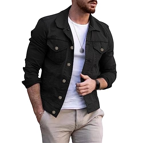 ZouoYYii Herren Jeansjacke Slim Fit Jeans Jacken Taschenjacke Mantel Herren Hübscher Frühling Herbst Schwarz Weiß Mantel von ZouoYYii