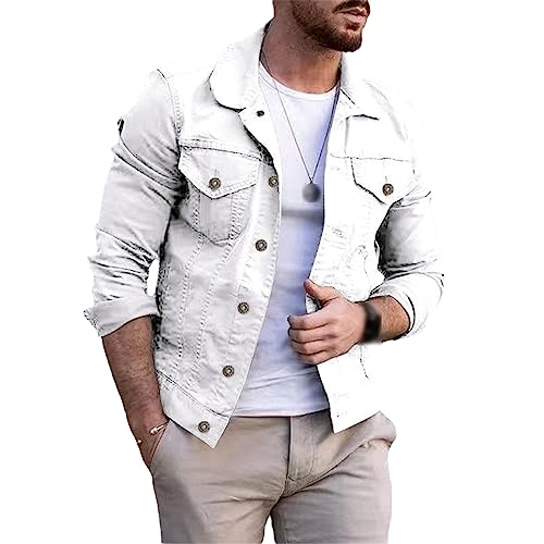 ZouoYYii Herren Jeansjacke Slim Fit Jeans Jacken Taschenjacke Mantel Herren Hübscher Frühling Herbst Schwarz Weiß Mantel von ZouoYYii