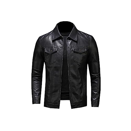 ZouoYYii Herren Motorrad Lederjacke Plus Size Tasche Schwarz Reißverschluss Revers Slim Fit Männlich Frühling Herbst Mantel von ZouoYYii