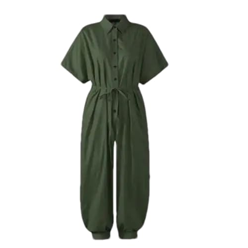 ZouoYYii Sommer-Jumpsuit für Damen, einfarbig, Revers, lässig, hohe Taille, elegante Sportbekleidung, modischer Jumpsuit mit Knöpfen, EN8, 38 von ZouoYYii