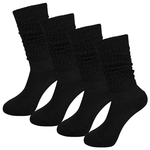 4 Paar Damen Slouch Socken, Winter Knit Cotton Stiefelsocken für Damen, Lange Socken Stulpensocken für Fitness Workout Yoga Gymnastik Wellness(4 schwarz) von Zouwel