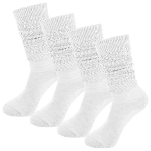 4 Paar Damen Slouch Socken, Winter Knit Cotton Stiefelsocken für Damen, Lange Socken Stulpensocken für Fitness Workout Yoga Gymnastik Wellness (4 weiß) von Zouwel