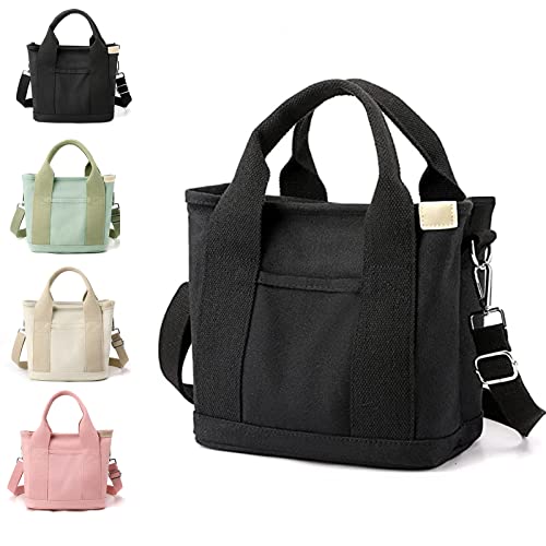 Damen Henkeltaschen Canvas Umhängetasche Tasche Mit Vielen Fächern Handtasche Schultertasche Casual Tragetasche Tote Beutel Henkeltasche für Arbeit Schule Reise Shopper (Schwarz) von Zouwel